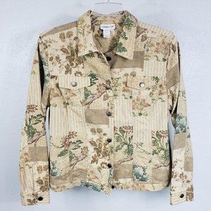 Coldwater Creek Women's Large Tan Floral Button Down Lightweight Coat Jacket
